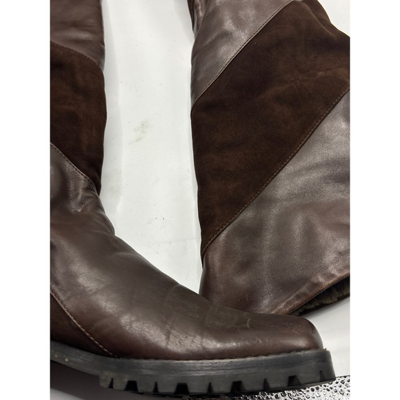Vibram Sole Leather Suede Patchwork Knee High Boots Brown Size 36 - Picture 4 of 7